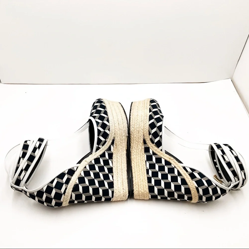 {Pierre Hardy} Canvas & Leather Cubed Print Espadrille Wedges - Picture 9 of 16